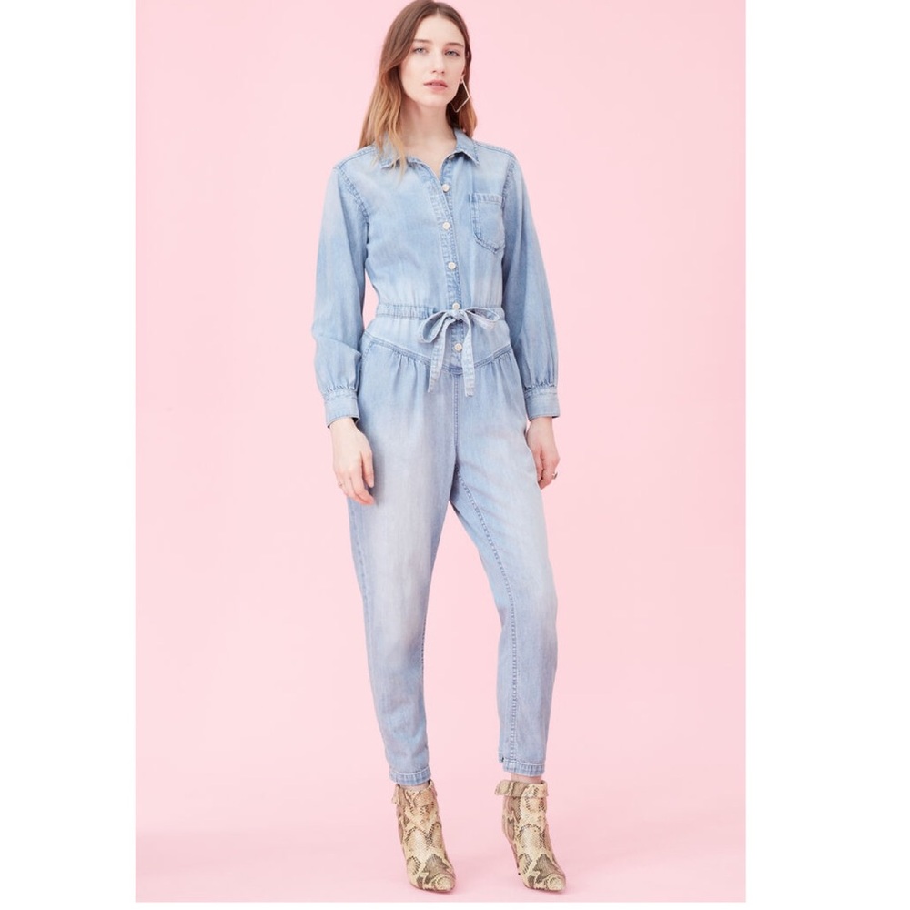 Rebecca Taylor La Vie Long Sleeve Drapey Jumpsuit in Clair Wash Size Small NWT